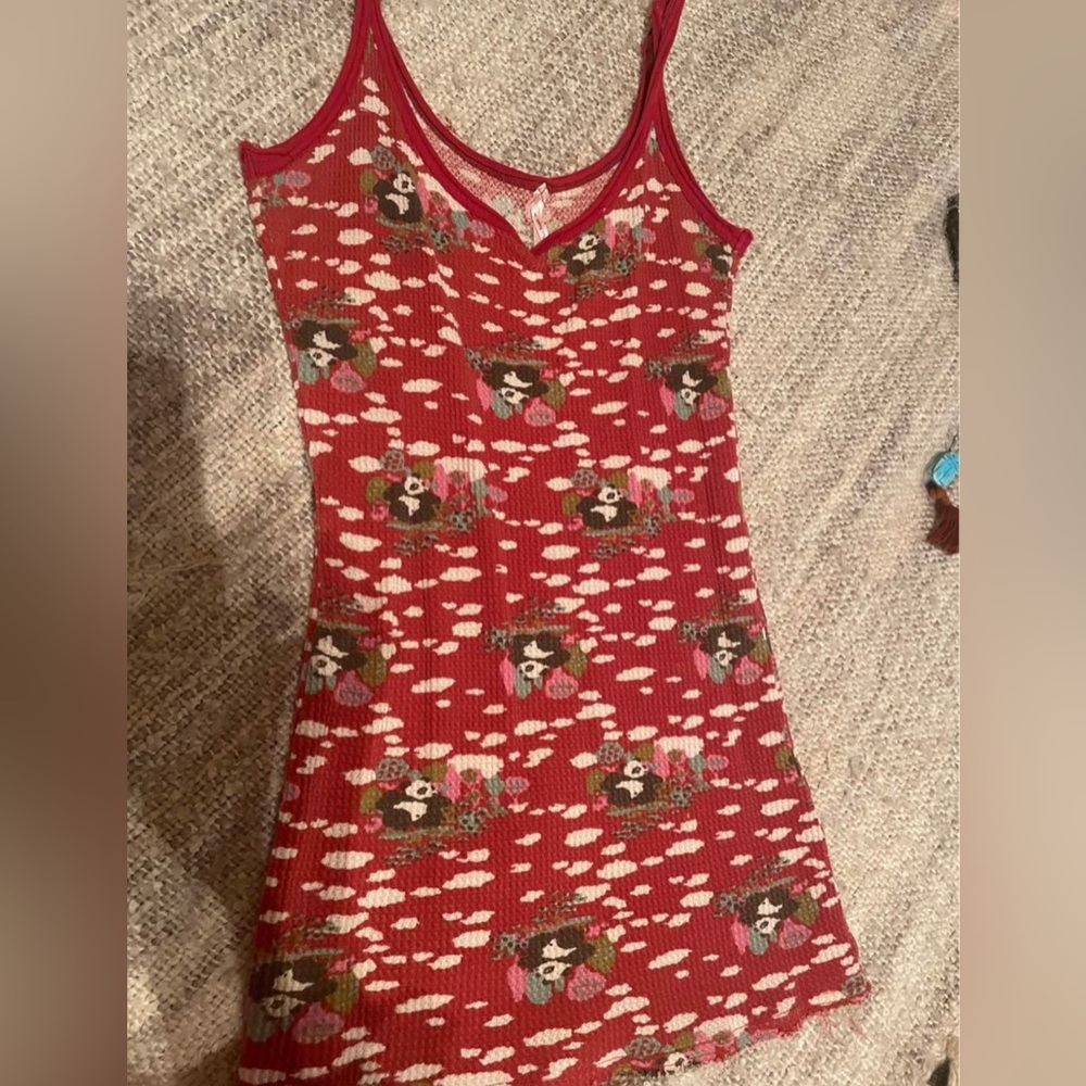 Vintage Free People thermal 90s anthropologie red panda distressed strap tank